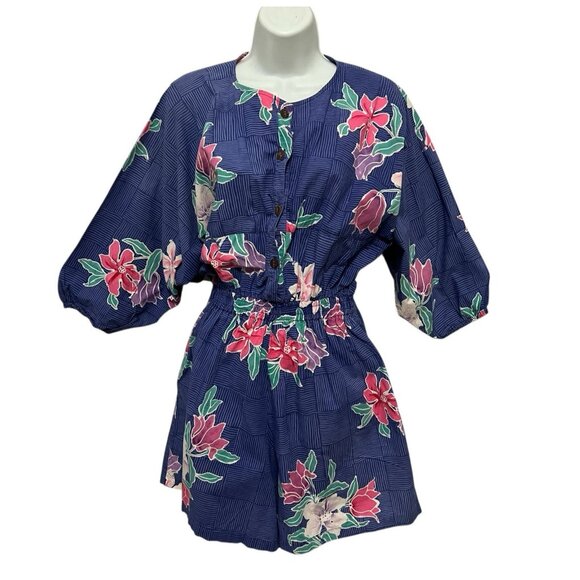 Java Wraps Floral Romper Purple Size S Tropical Hawaiian Beachy St Thomas - Picture 1 of 7